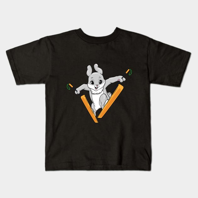 Rabbit as ski jumper with skis Kids T-Shirt by Markus Schnabel